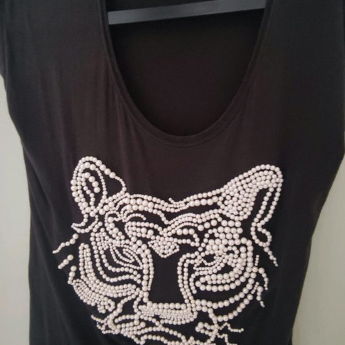 Zara short-sleeve top with pearls used, medium dark brown