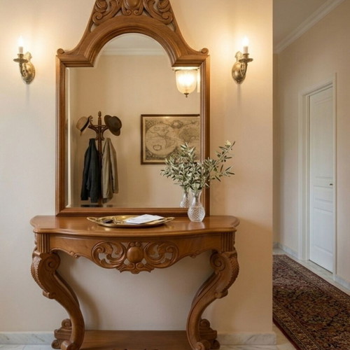 Handcrafted Console Table Giotsa and Mirror Set solid mahogany