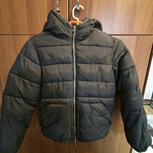 Benetton boys' jacket with inner fur like new, gray, age 10
