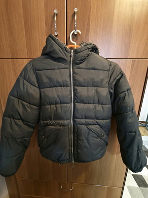Benetton boys' jacket with inner fur like new, gray, age 10