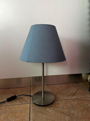 IKEA Skottorp table lamp with blue fabric shade used