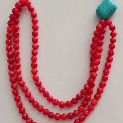 Handmade necklace with natural coral and turquoise stone new