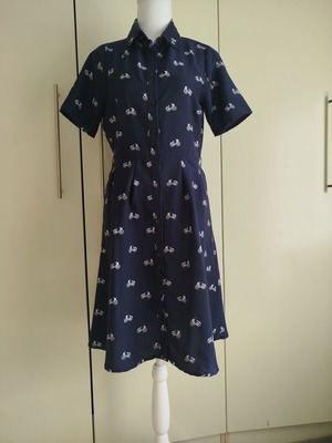 Yumi navy blue dress with bicycle print like new, size M