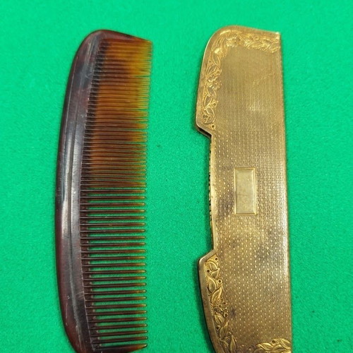 Folding pocket comb vintage, like new, brass case, Art Deco style