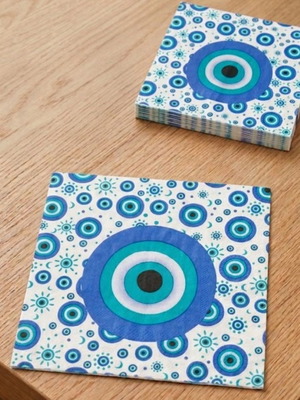 Decoupage paper napkins with blue eye design and water-soluble colors