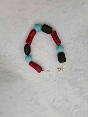 Bracelet with coral, turquoise and lava with 925 clasp like new