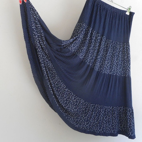 Gipsy skirt used, cotton, white and blue, elastic waist