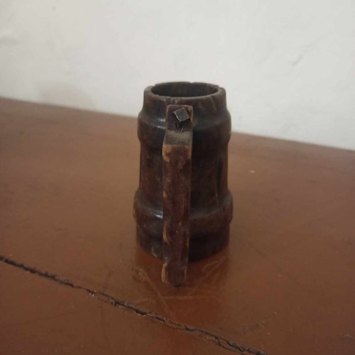 Handmade wooden medieval style mug used