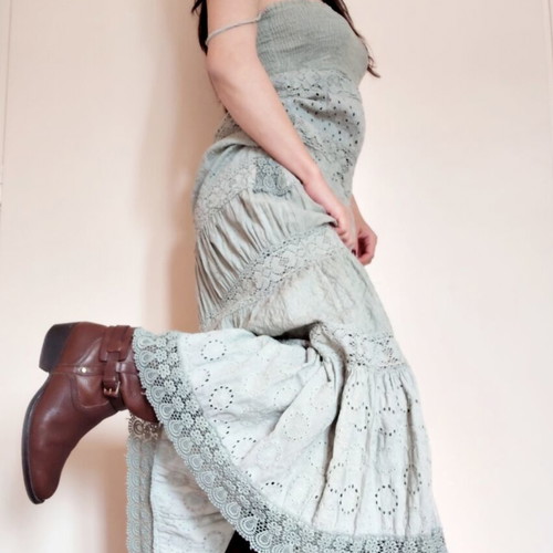 Fracomina Cottagecore Boho Maxi Strapless Dress L Like New Turquoise