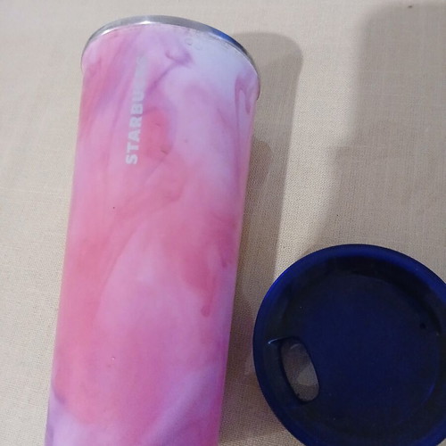 Starbucks travel cup pink metallic tumbler 473 ml like new