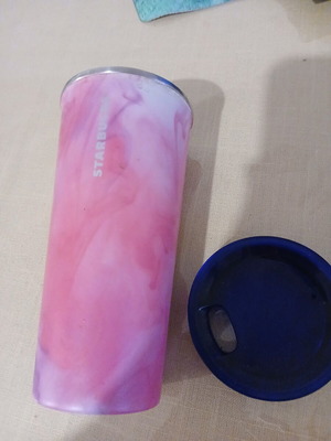 Starbucks travel cup pink metallic tumbler 473 ml like new