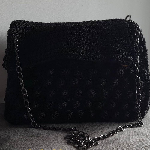 Handmade knitted shoulder bag black new