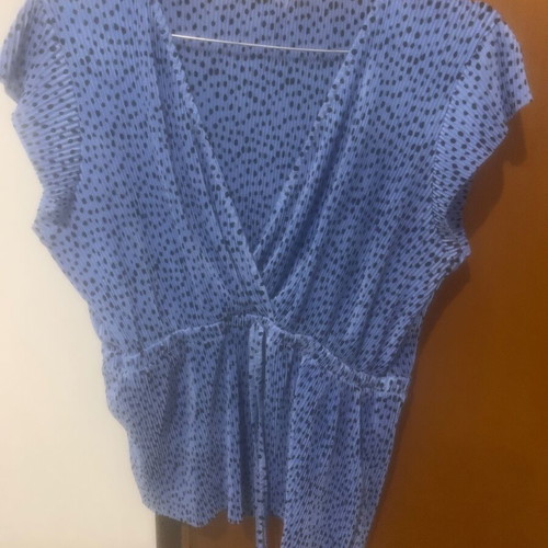 Stradivarius women's wrap shirt like new, blue with black dots