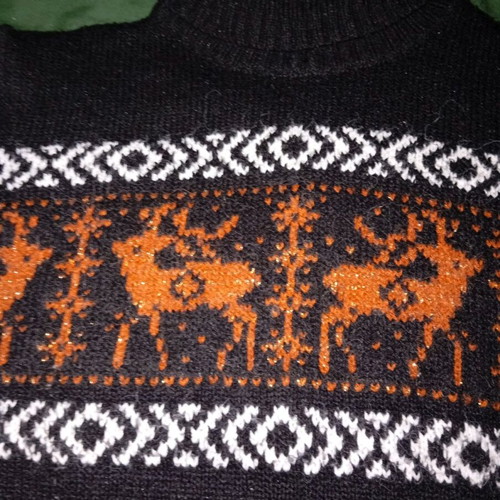 Turtleneck sweater used, black with orange deer, small size