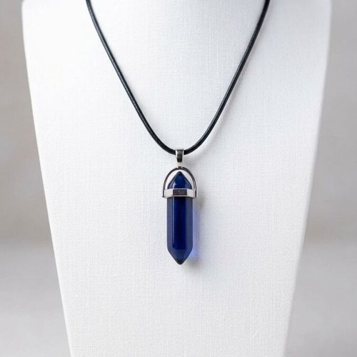 Necklace with blue crystal amulet new
