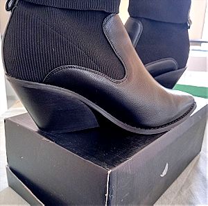 Μποτάκια (δέρμα-κάλτσα) μυτερά, cowboy style, Νο42W, μαύρα, τακούνι 6cm, Asos