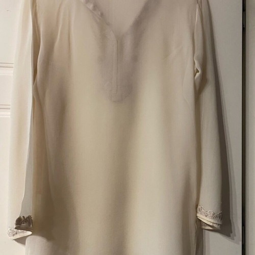 Silk women's shirt size 5XL beige embroidered with beads like new