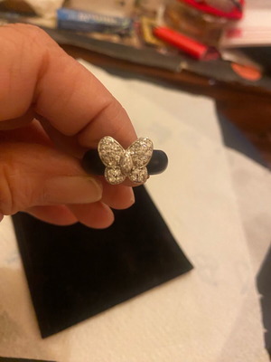 Silver ring with rubber butterfly and zirconia like new