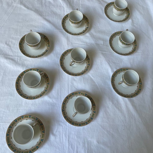 Wm Guerin Limoges antique coffee cup set used, 9 pieces (1891-1932)