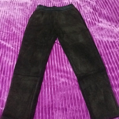 Suede pants with fleece lining new, brown, size M-L