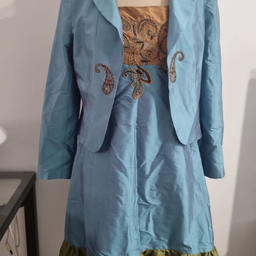 Anna Riska silk dress and jacket like new, turquoise and gold