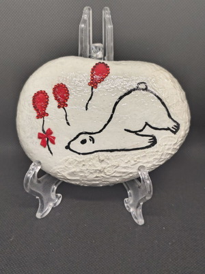 Decorative stone with teddy bear design handmade, new