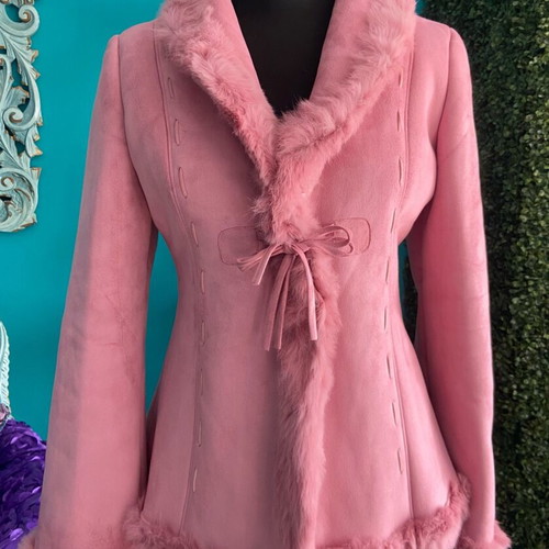 Pink Suede Coat with Real Fur Like New