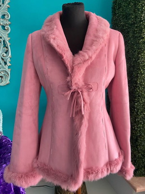 Pink Suede Coat with Real Fur Like New