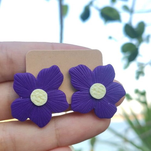 Earrings new purple polymer clay with steel pin