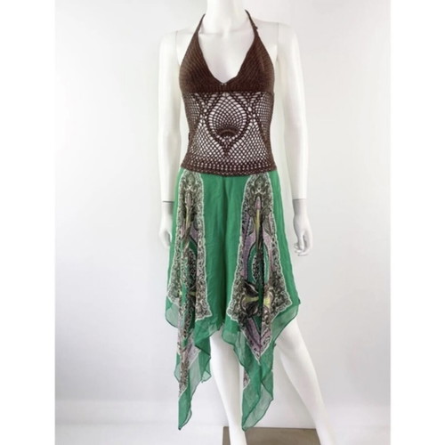 BCBGMaxAzria vintage silk dress, size S, brown and green