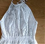  Φόρεμα λευκό κιπουρ με λεπτομέρειες στο τελείωμα