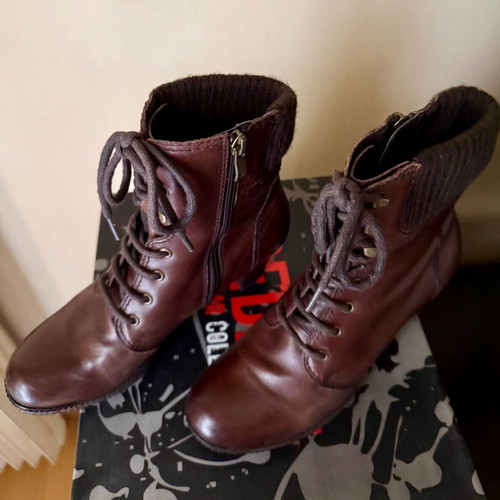 Red Hot women's ankle boots, genuine leather, size 37, brown
