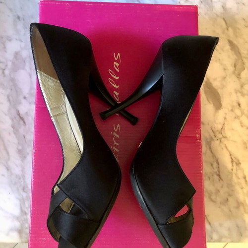 Tsakiris Mallas peep toe black satin pumps used, size 39