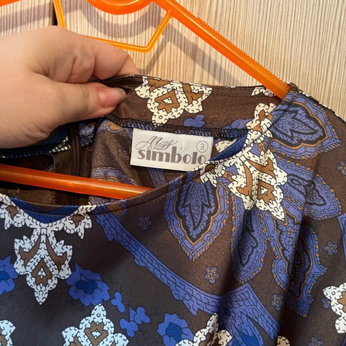 Miss Simbolo satin dress like new, blue and brown with belt