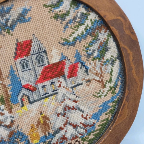 Gobelin used from 1979 with hand embroidery and oak frame