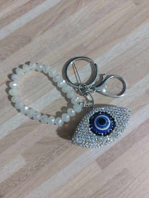 Keychain with crystals new, blue and silver