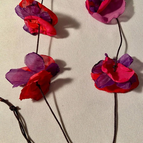 Handmade necklace with fabric flowers new, summer style
