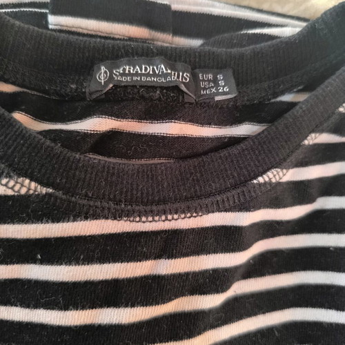 Stradivarius striped cotton t-shirt, small, black and white