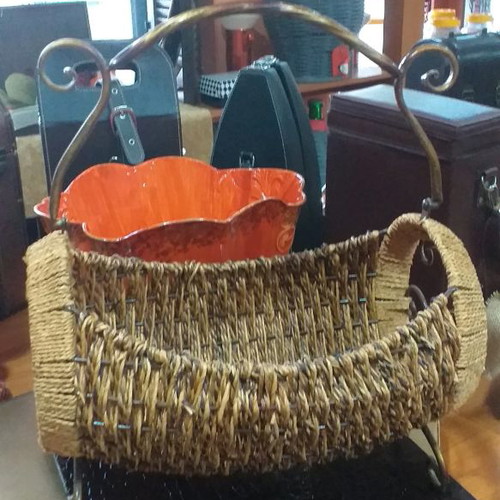 Basket with brass handle and legs new