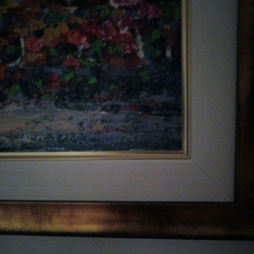 Landscape painting like new with golden frame, large size