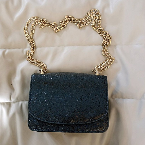 Stradivarius shoulder bag black with rhinestones and gold chain new