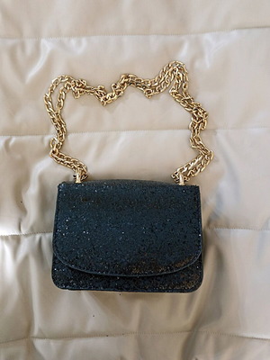 Stradivarius shoulder bag black with rhinestones and gold chain new