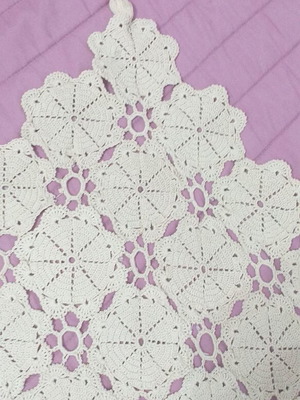 Handmade knitted embroidery used, beige, 65×76 cm