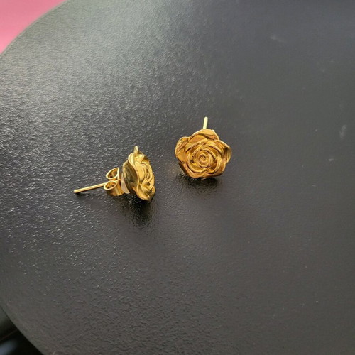 Rose earrings gold, handmade, stainless steel, new