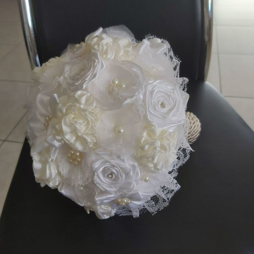 Bridal bouquet handmade, fabric, new in white and ivory shades