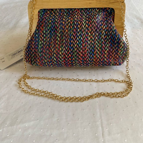 Verde summer crossbody bag new, multicolor with wood and fabric