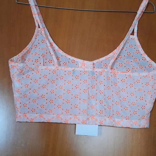 Bershka top new white with orange floral designs size M