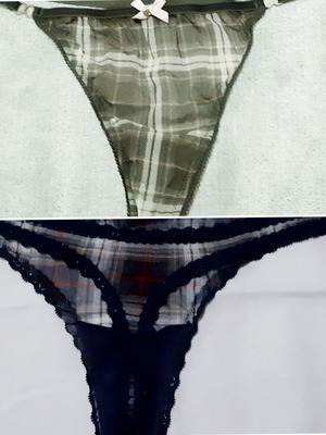 Zara plaid string panties 2-pack, green olive and dark blue, M/L