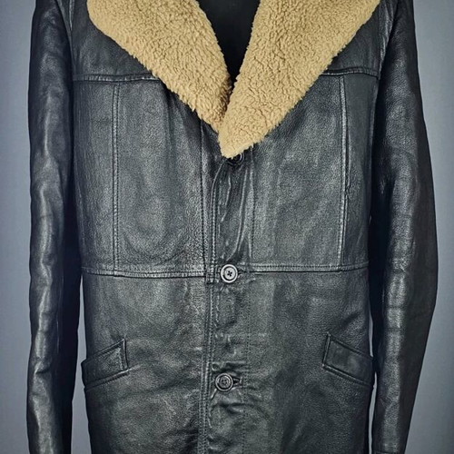 Men's mouton parka like new, black with beige fur lining