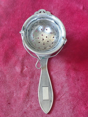English silver tea strainer Birmingham 1932 used, collectible